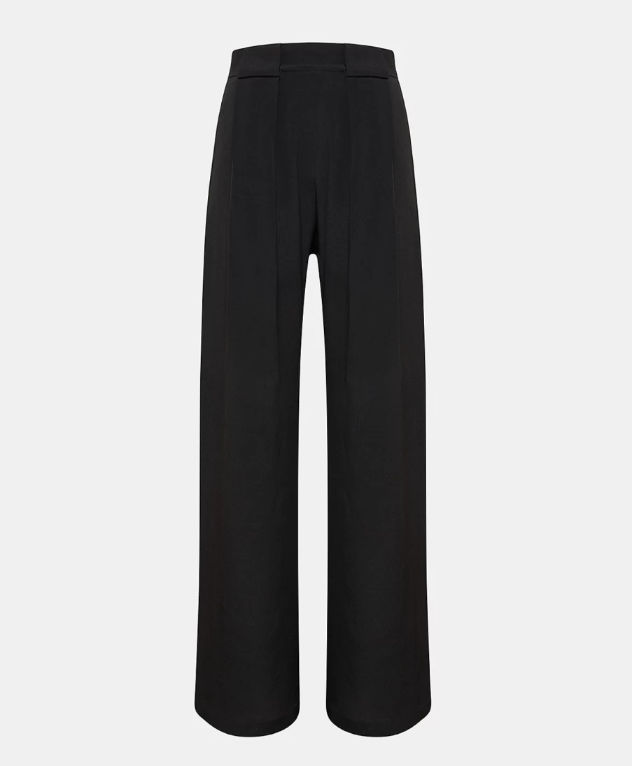 Momoni Women's Aspen Pant - Black Plain Acetate Silk Trousers