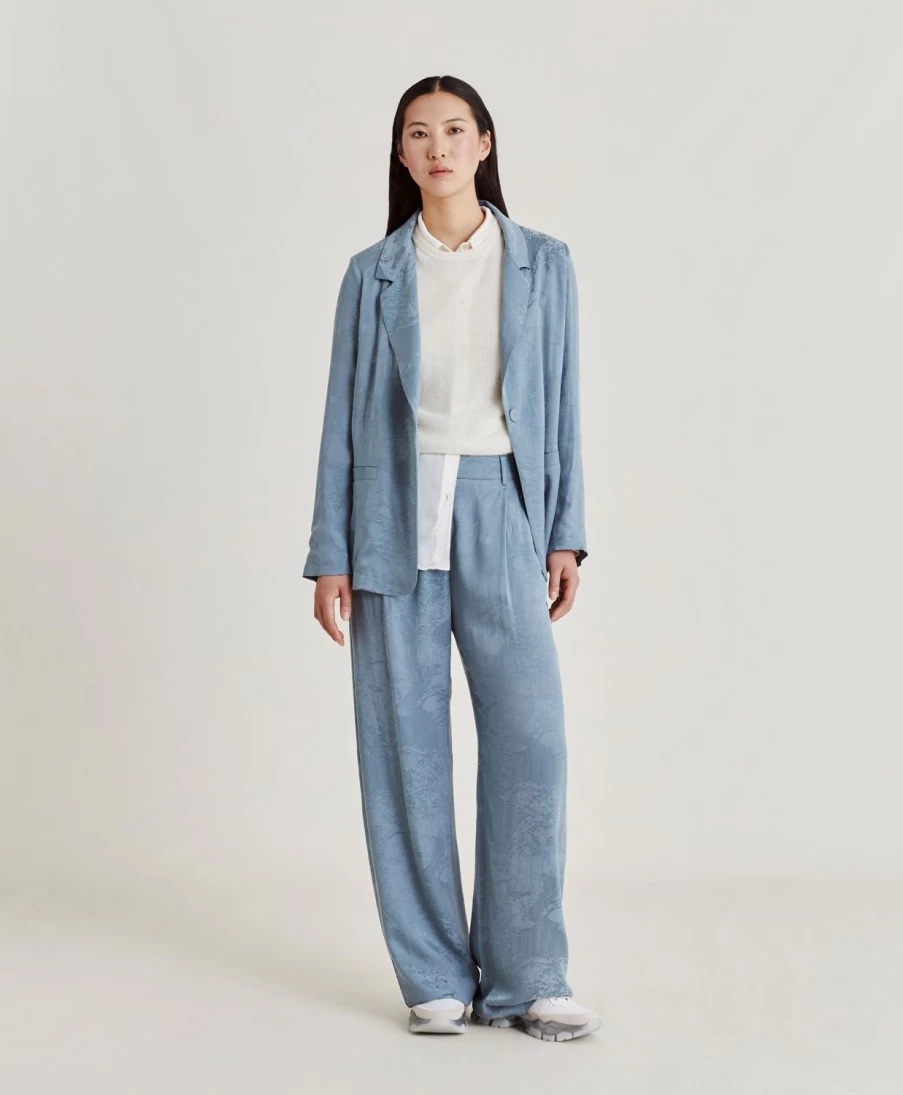 Momoni Women's Austin Silk Twill Pants in Light Blue - Elegant High-Waisted Trousers