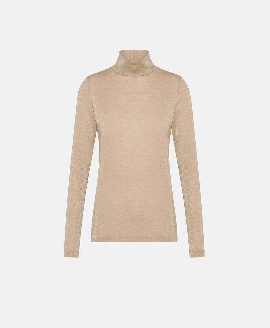 Momoni Women's Beige Lurex Jersey Tshirt - Rodolphe Style Luxury Top