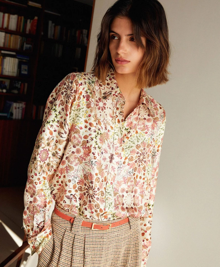 Momoni Women's Arles Printed Silk Twill Shirt - Pink Multicolour Fashion Blouse