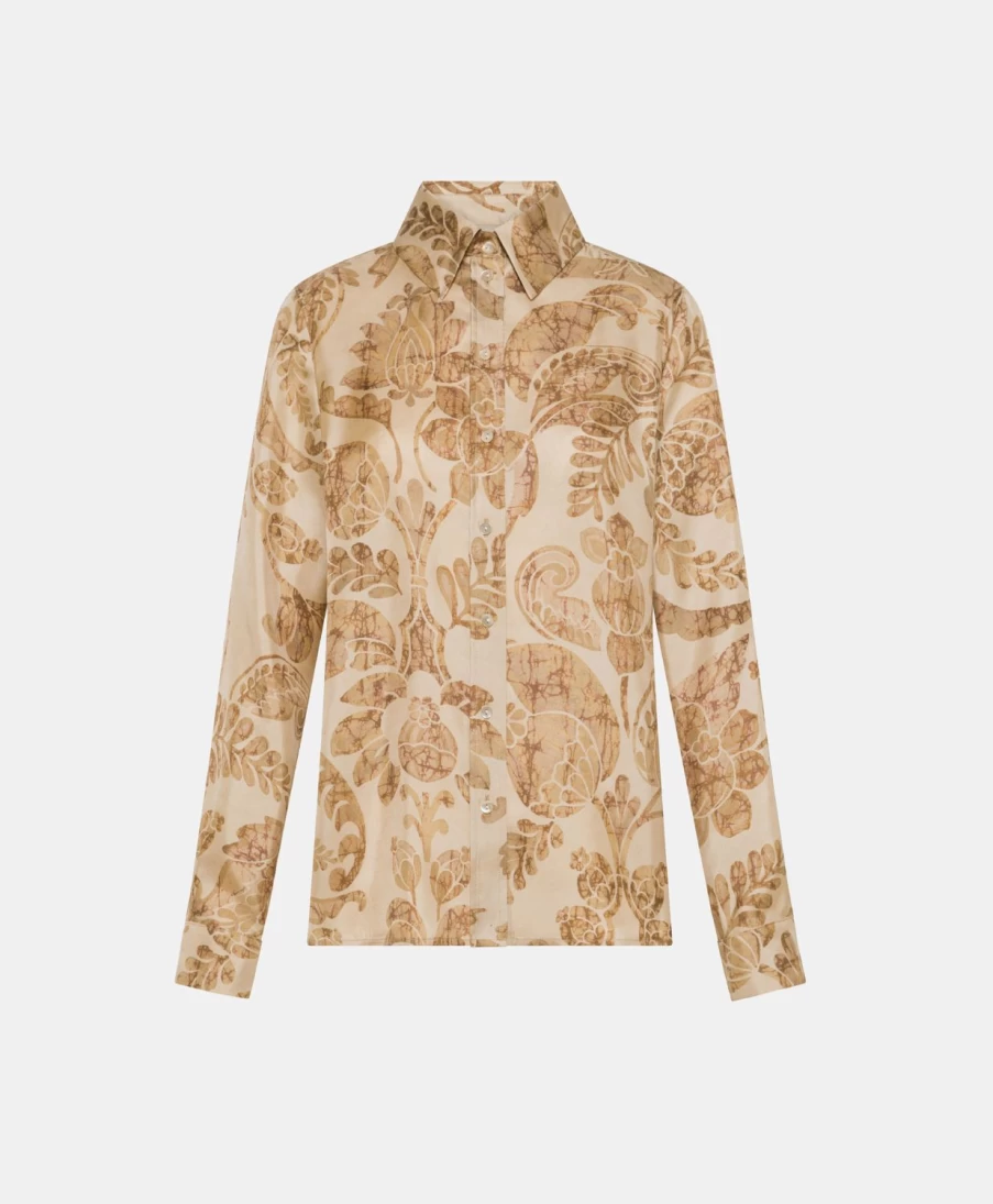 Momoni Women's Arles Silk Twill Shirt in Dusty Pink & Multicolour - Elegant Blouse for Women