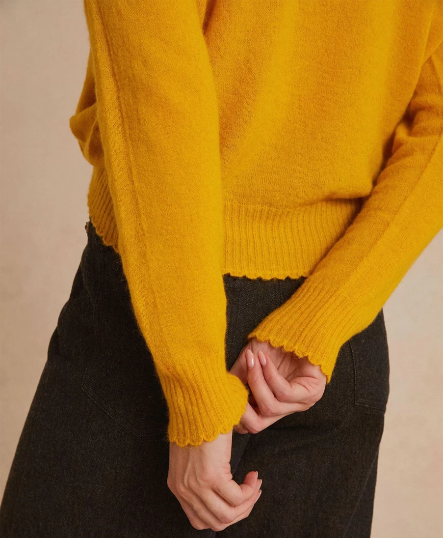 Momoni Women's Mustard Mohair Knitwear - Soft Stretch Visone Sweater