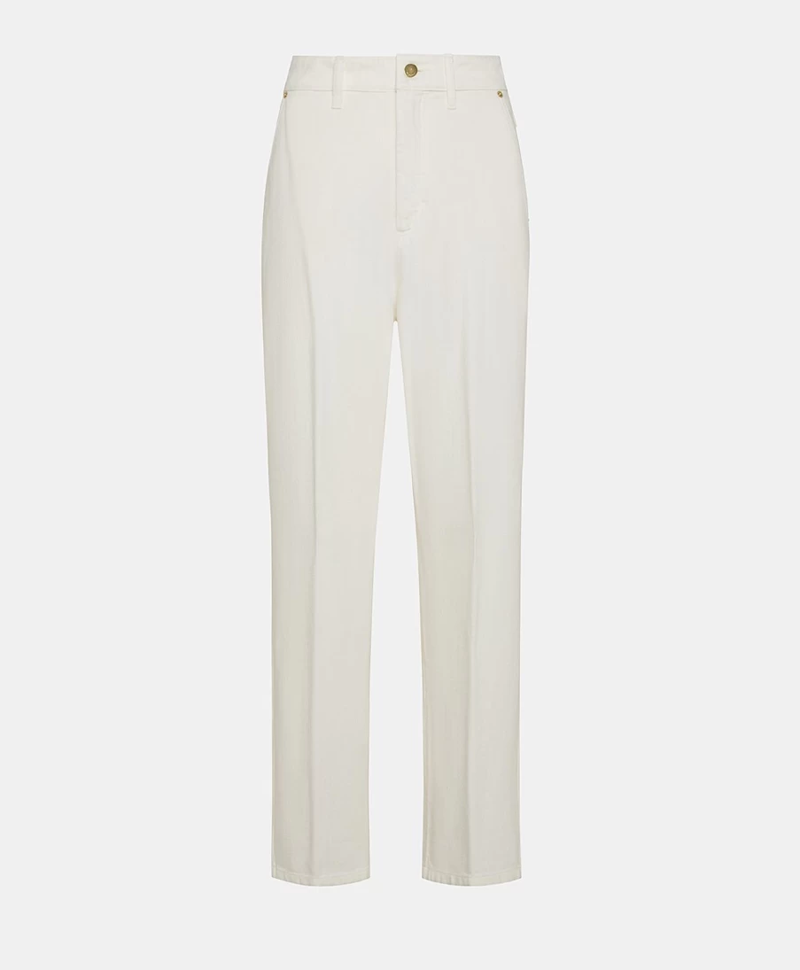 Momoni Women's Fucsia Bis Denim Pants in Cream - High Waisted Stretch Jeans