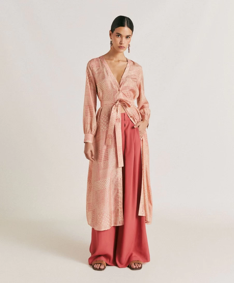 Momoni Women's California Dress in Habutai Silk - Cream & Coral Elegant Summer Wear