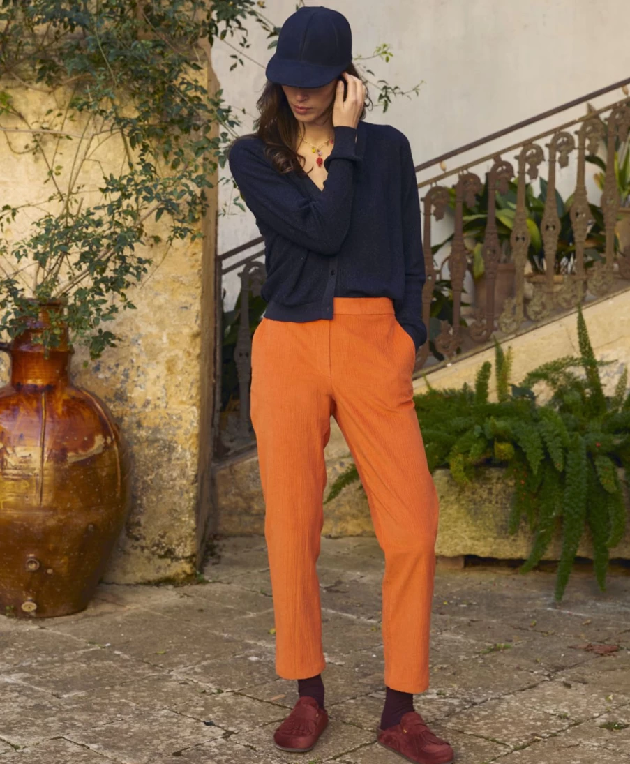 Momoni Women's Haiti Stretch Ribbed Pant in Orange - Comfortable Co/Mo Fit
