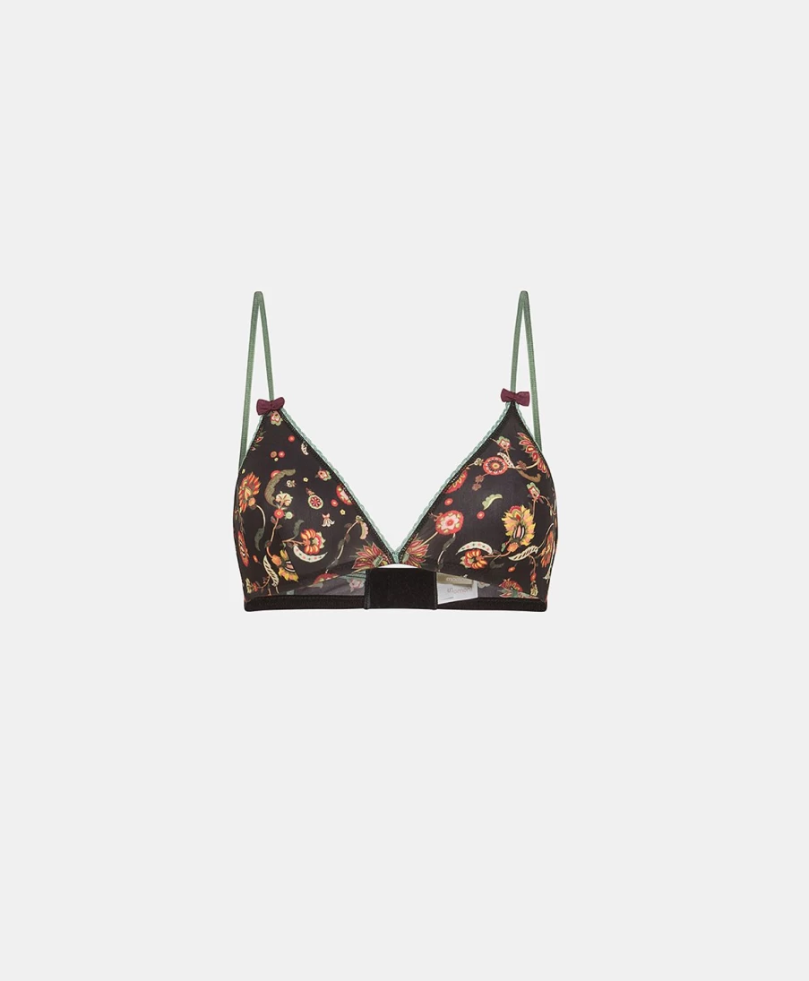 Momoni Women's Amethyst Printed Nylon Bra - Multicolor Black Lingerie