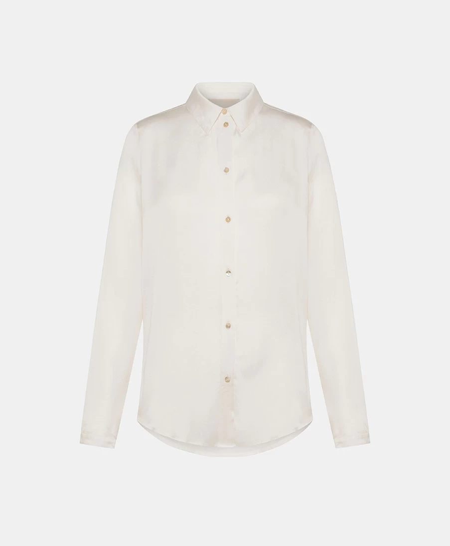 Momoni Women's Cream Plain Silk Meudon Shirt - Elegant Blouse for Women
