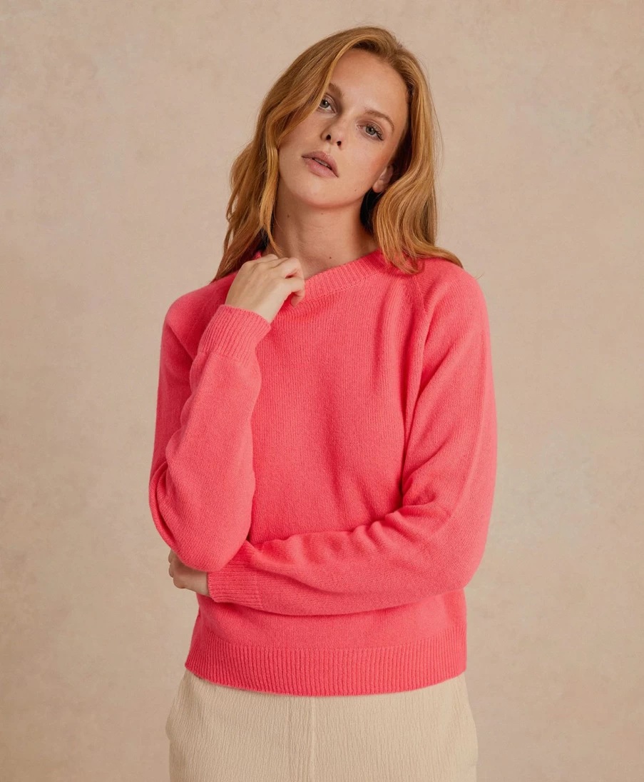 Momoni Women's Fluo Pink Plain Knitwear in Wool/Cashmere Blend