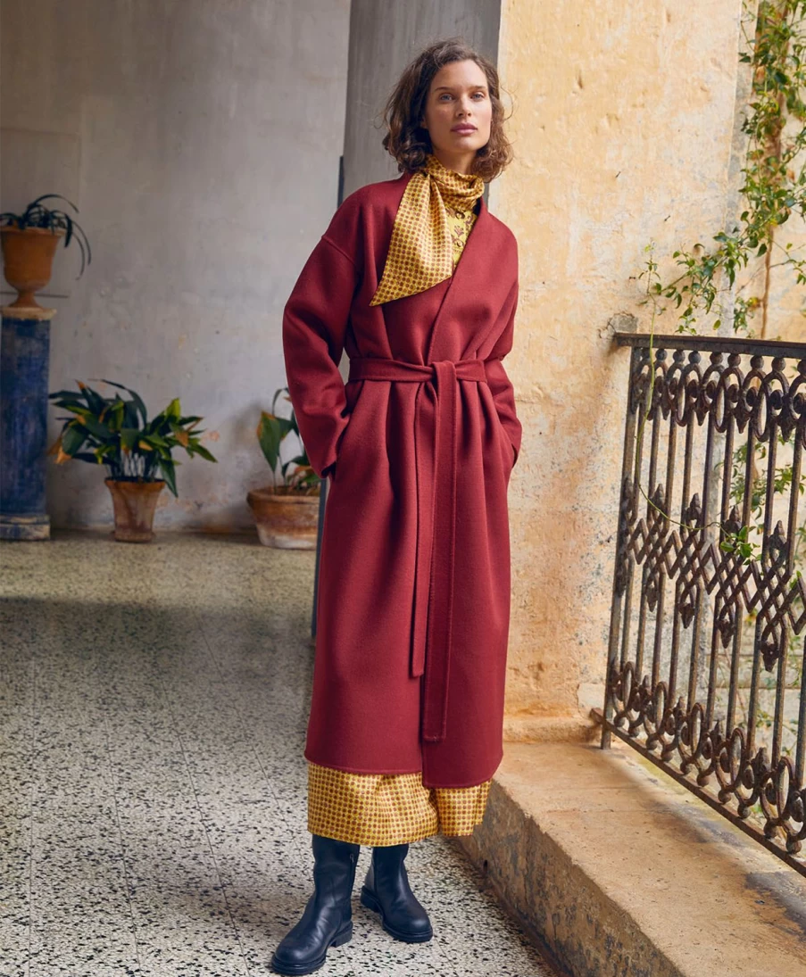 Momoni Women's Double-Face Wool Blend Coat in Brick - Elegant Roland Style