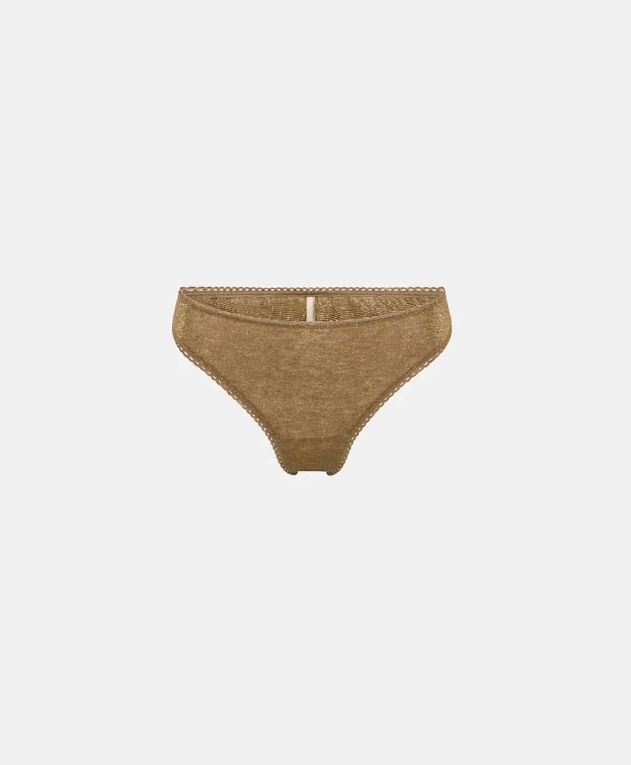 Momoni Women's Arca Slip In Lurex Jersey Top - Cigar Brown Glitter Knitwear