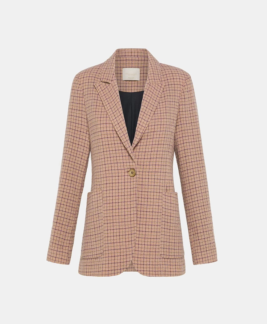 Momoni Women's Yves Houndstooth Seersucker Jacket in Apricot & Lime - Lightweight Summer Blazer