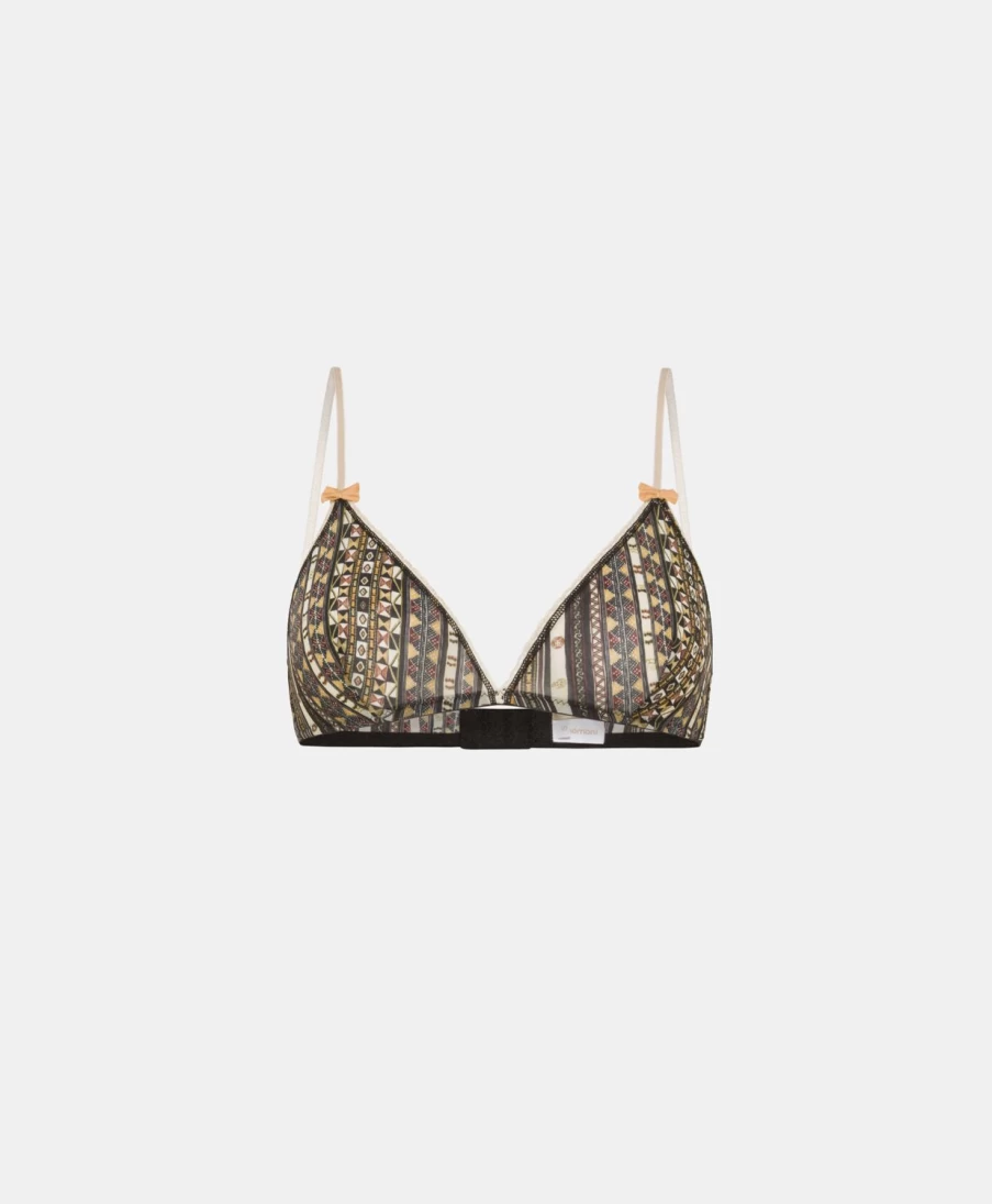 Momoni Women's Amethyst Printed Nylon Bra - Multicolor Black Lingerie