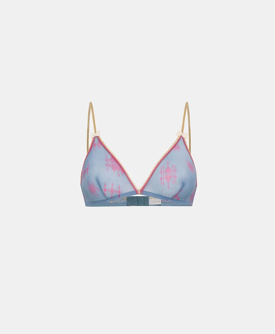 Momoni Women's Amethyst Bra - Printed Nylon Lingerie in Cornflower Blue & Fuchsia
