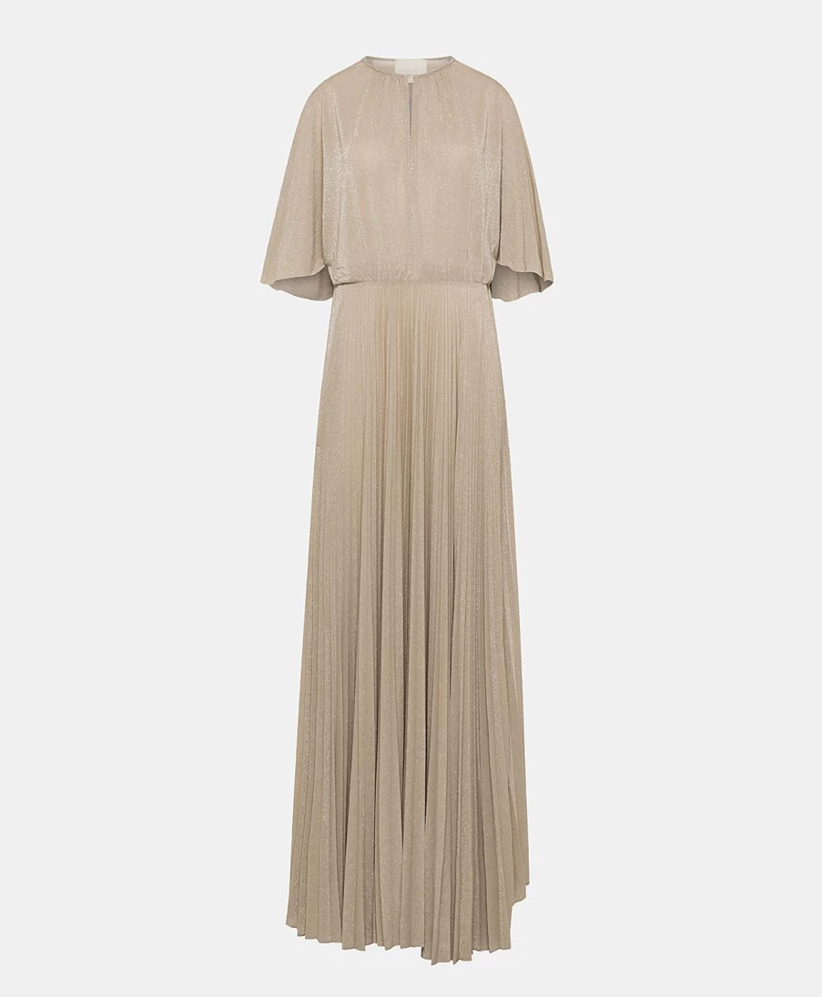 Momoni Women's Paradisu Lurex Jersey Dress in Sand - Elegant Glamorous Style