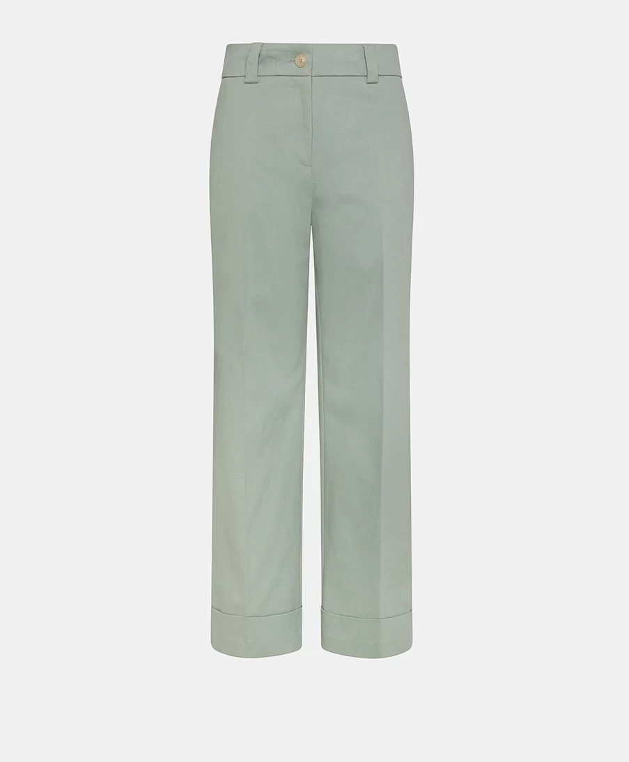 Momoni Women's Sage Green Stretch Cotton Gabardine Mokaite Pants