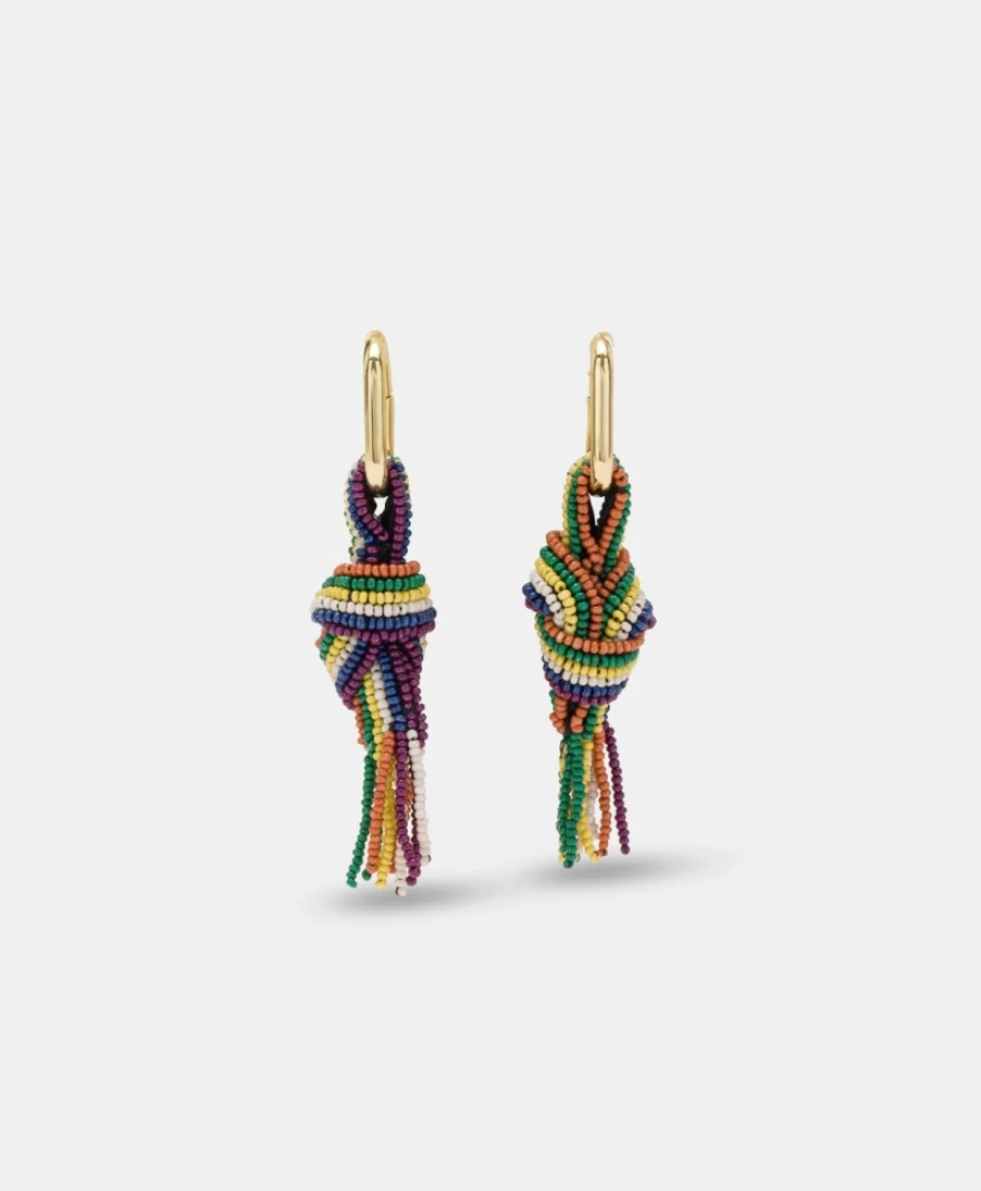 Momoni Green and Multicolor Beaded Nodu Earrings for Women