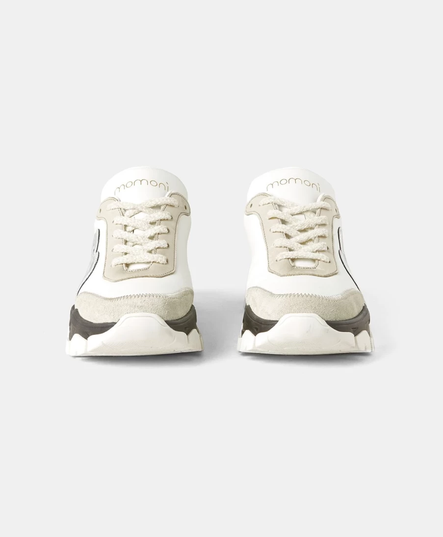 Momoni Women's White and Black Leather Puffin Sneakers