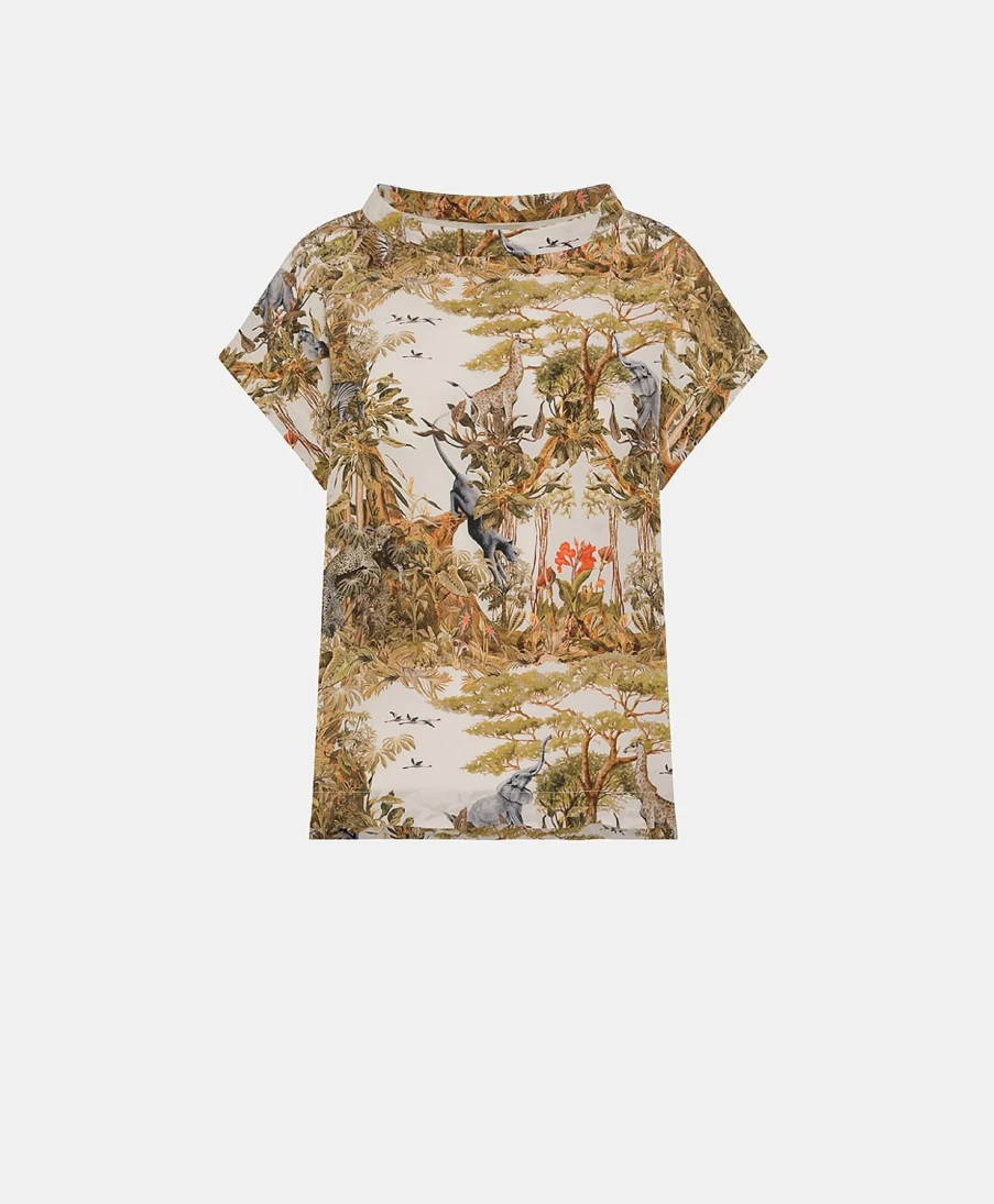 Momoni Women's Cream & Multicolor Crepe De Chine Curacao Blouse