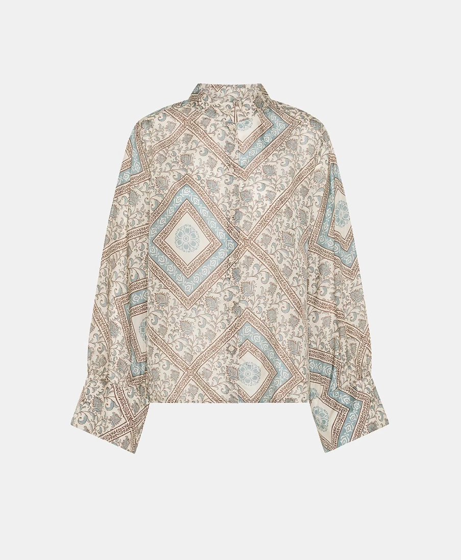 Momoni Women's Franklin Shirt in Haboutai Silk - Cream & Dusty Floral Print Blouse