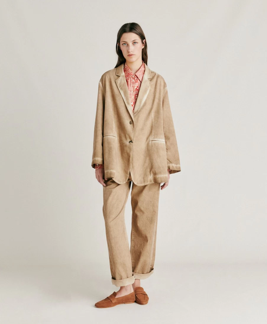 Momoni Women's Edith Gabardine Jacket in Sand - Classic Trench Coat Style