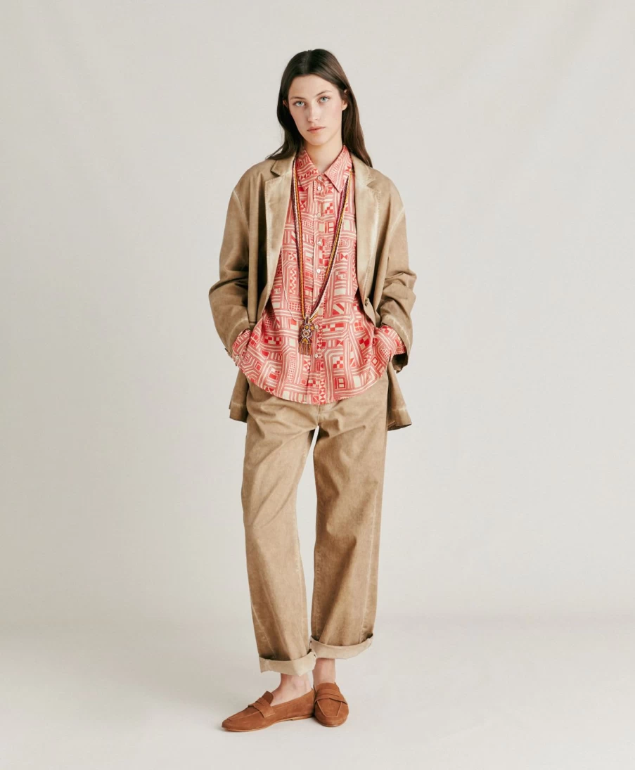 Momoni Women's Edith Gabardine Jacket in Sand - Classic Trench Coat Style