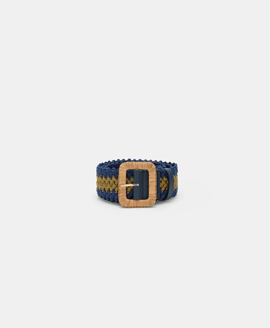 Momoni Women's Malika Belt With Buckle - Blue & Olive Green Fashion Accessory