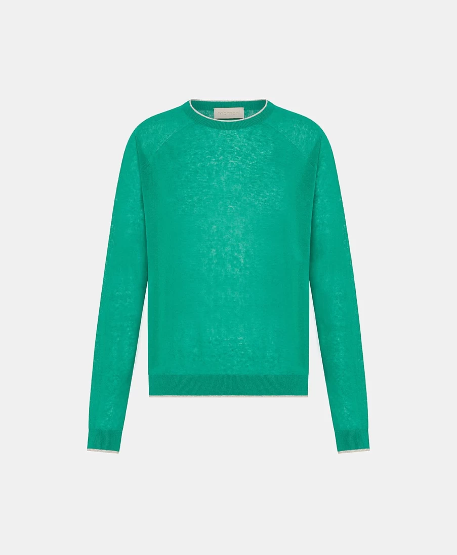 Momoni Women's Emerald Green Rio Knitwear - Linen Blend Casual Top