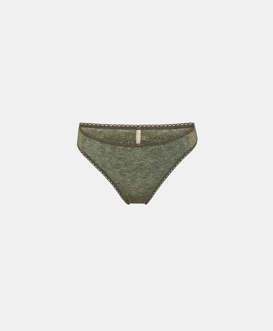 Momoni Women's Arca Slip In Lurex Jersey Top - Forest Green Glitter Knitwear