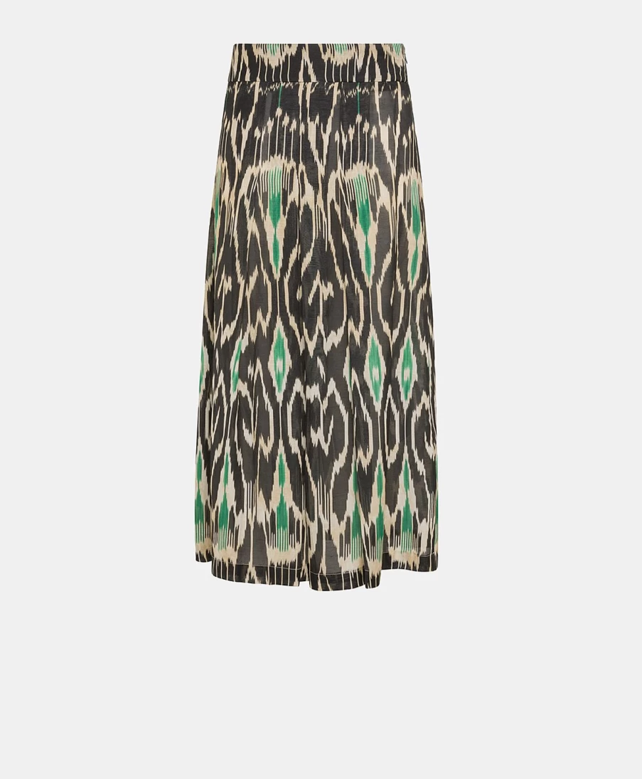 Momoni Women's Celestin Skirt - Black Multicolor Viscose Linen Blend Midi Skirt