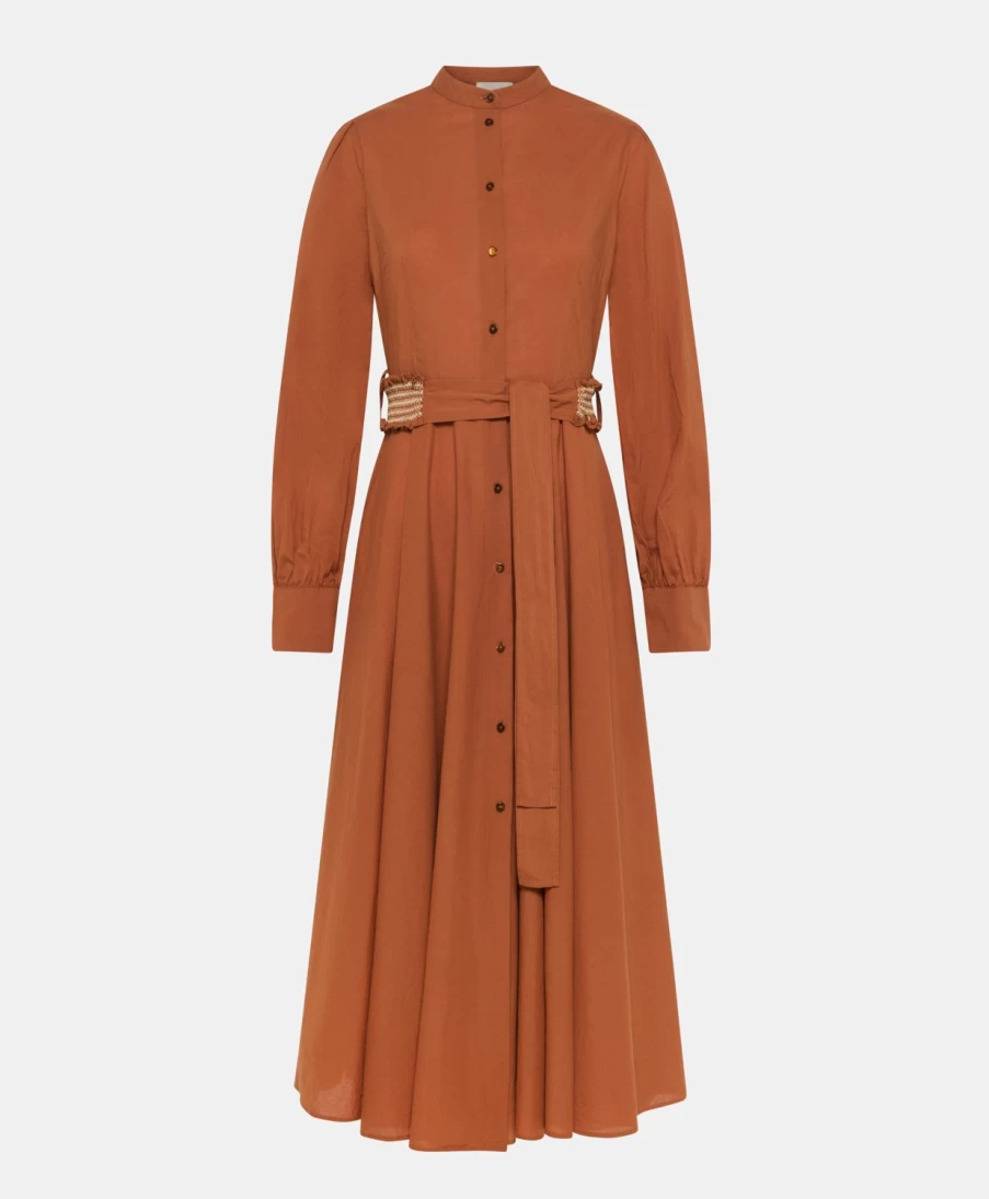 Momoni Women's Terracotta Cotton Voile Sinzias Dress - Elegant & Comfortable