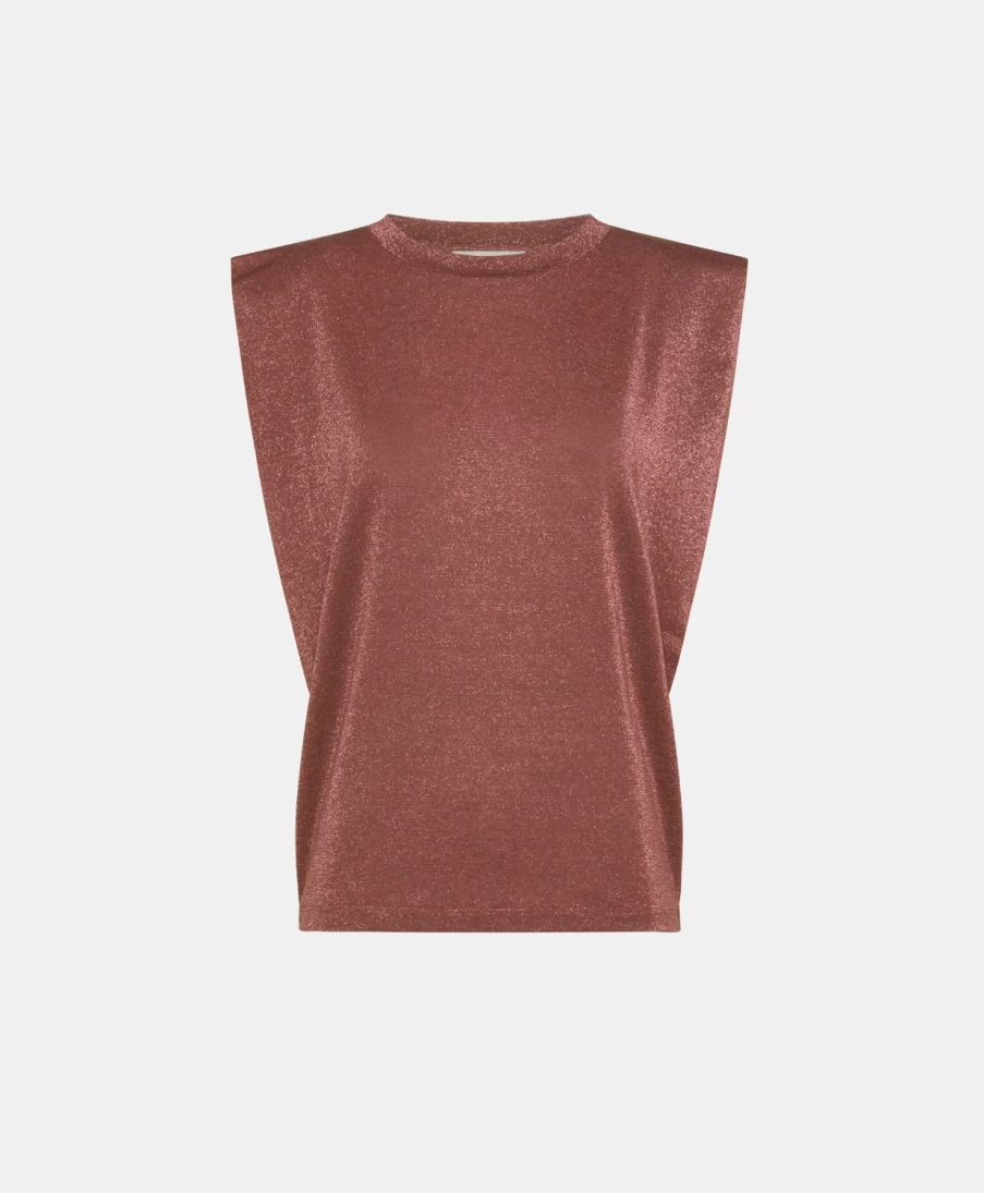 Momoni Women's Earth Brown Lurex Jersey Enna T-Shirt - Stylish & Comfortable Top
