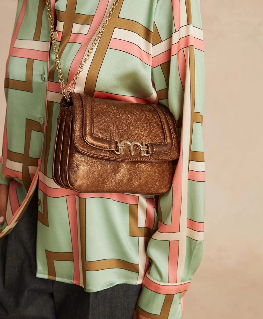 Momoni Women's Mimi Flore Laminated Leather Handbag in Bronze