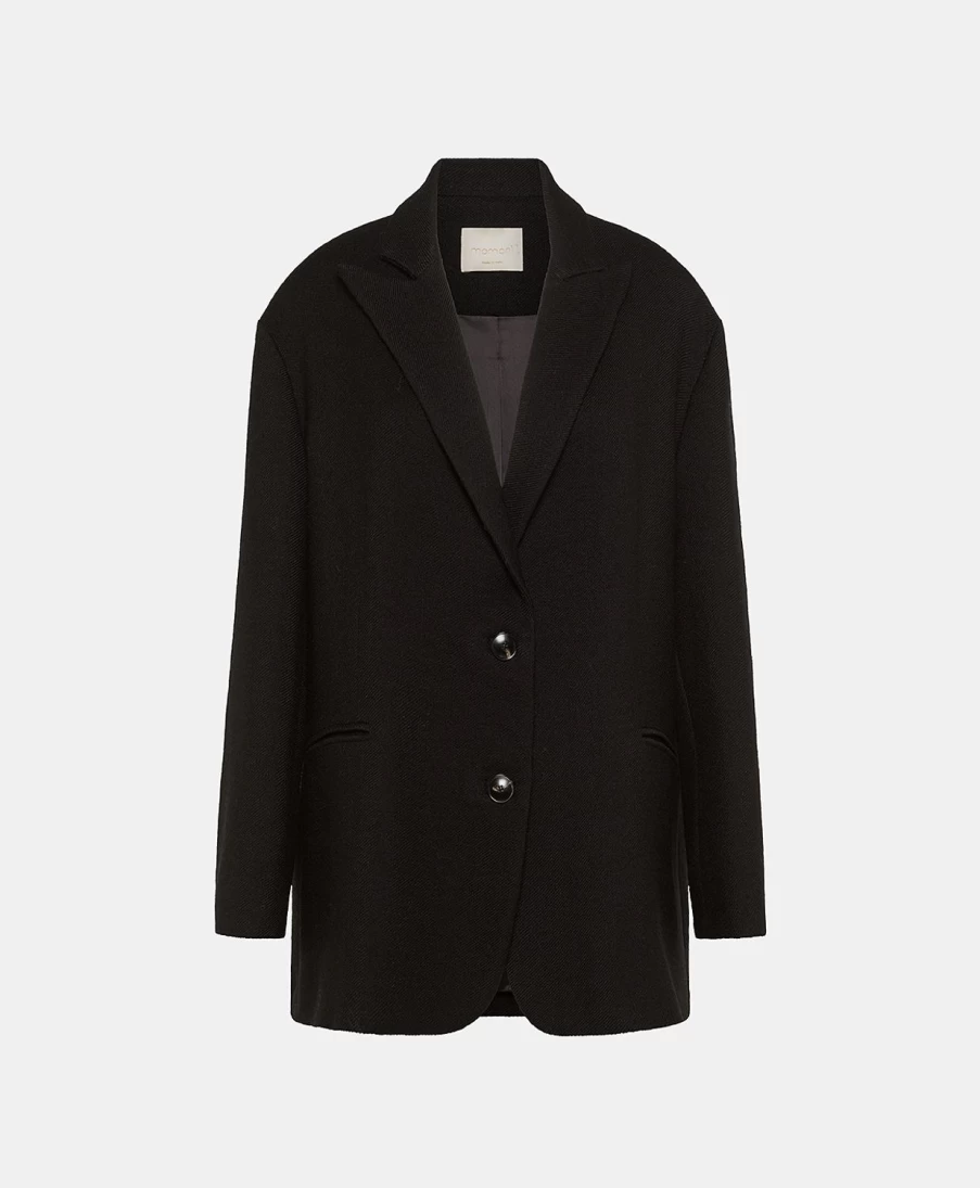 Momoni Women's Philippe Jacket - Black Double-Face Wool Twill Coat