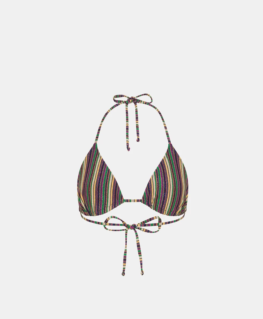Momoni Women's Striped Lurex Jersey Marine Bikini Top - Multicolor Green