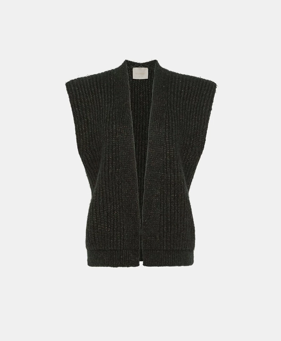 Momoni Women's Dark Green Ribbed Lurex Gilet Arsene Vest